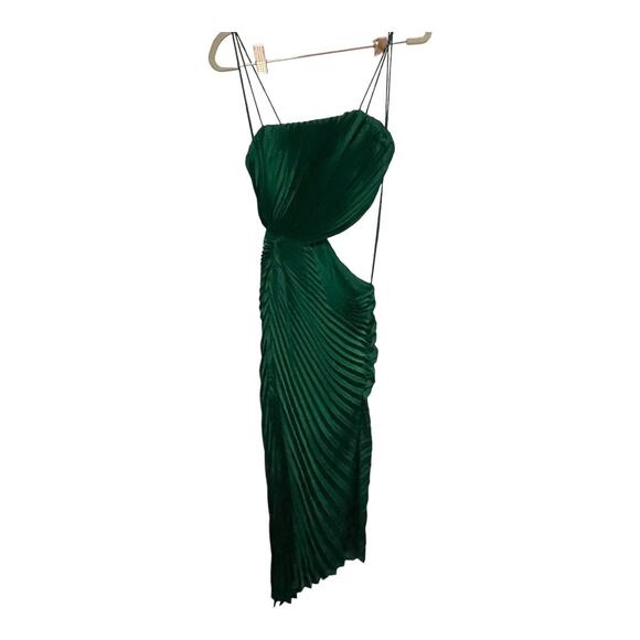 Alice + Olivia Fayeth Midi Dress Pleated Cut-Out Asymmetric Hem Emerald Size 2 - Picture 11 of 15